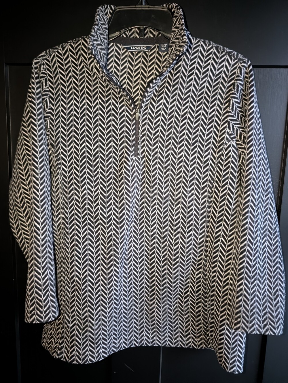 Lands' End White Herringbone Fleece Pullover Quarter Zip Women's Med/P 10-12